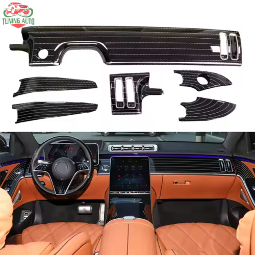 Tấm ốp nội thất màu đen piano Maybach S W223, Bộ điều khiển trung tâm nội thất vân gỗ đào 6 món, Sửa đổi nội thất